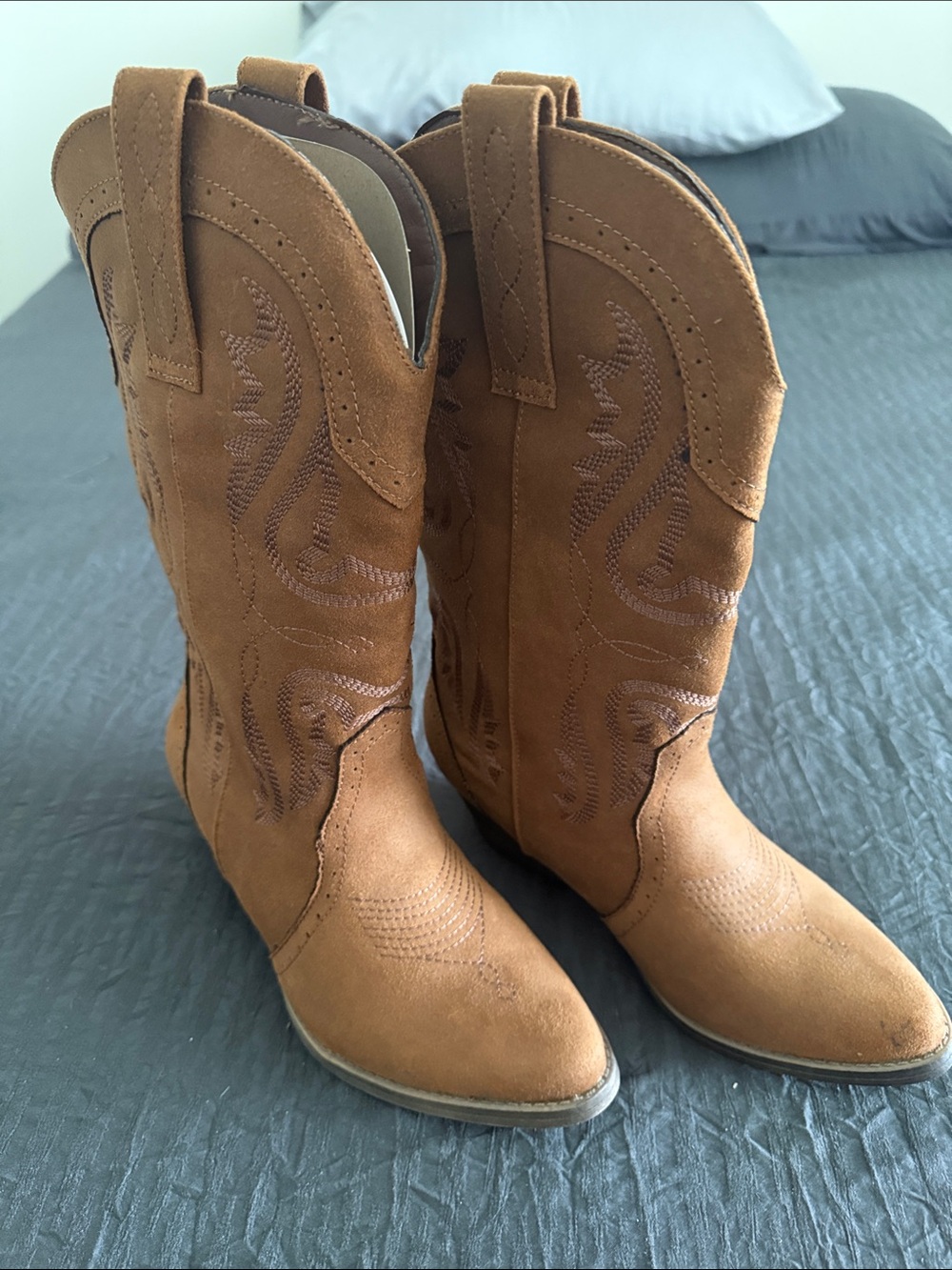 Sugar Cognac Suede Ankle Boots with Block Heel